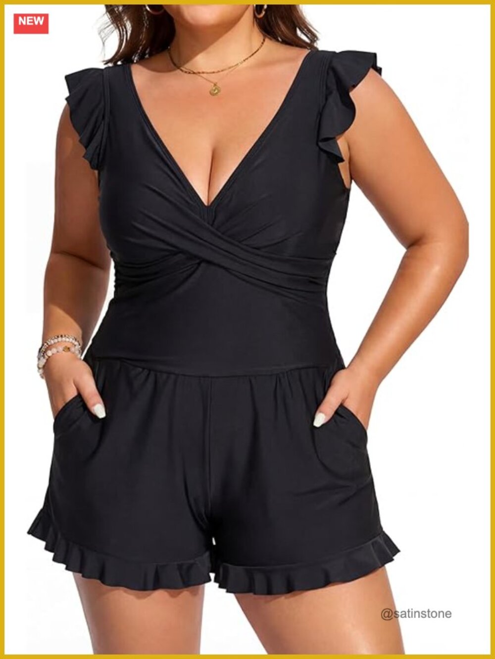 Plus Size Swim Romper One Piece Swimsuit Full Coverage Bathing Suit with